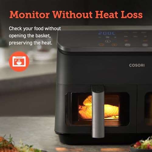 COSORI Dual Air Fryer, 8.5L Family Capacity, 8-In-1, Sync Cook & Finish, 2 Non-Stick Drawers with Visible Window, 2 Accessories, Energy Saving, 50+ Online Recipes, Dishwasher Safe, 35โ to 230โ