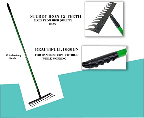 - Rightclick Garden Rake | Heavy Duty | 12 Teeth Carbon Steel Rake For Gardening |  Soft Grip | 32 x 120cm -