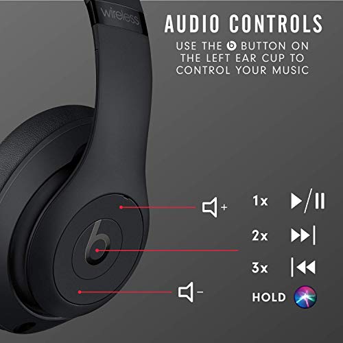 beats Studio3 Wireless Noise Cancelling Over-Ear Headphones - Apple W1 Headphone Chip, Class 1 Bluetooth, Active Noise Cancelling, 22 Hours Of Listening Time - Matte Black