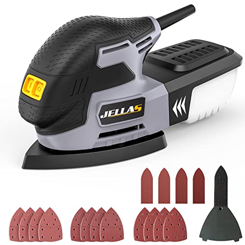 - JELLAS Detail Mouse Sander 220W | Compact Sander Machine for Wood | 13,000 RPM Sanders with Dust Collection | 12PCS Standard Sandpapers -