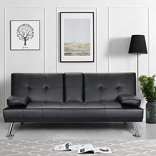 - Yaheetech Click Clack Sofa Bed Faux Leather 3 Seater Sofa Couch For Living Room/Spare Room.