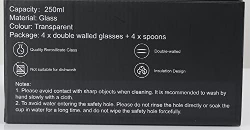 - LIBWYS 4 Pack Double Walled Glass Coffee Mugs with 4 Spoons | 250ml Cappuccino Latte Tea Cups with Handle -