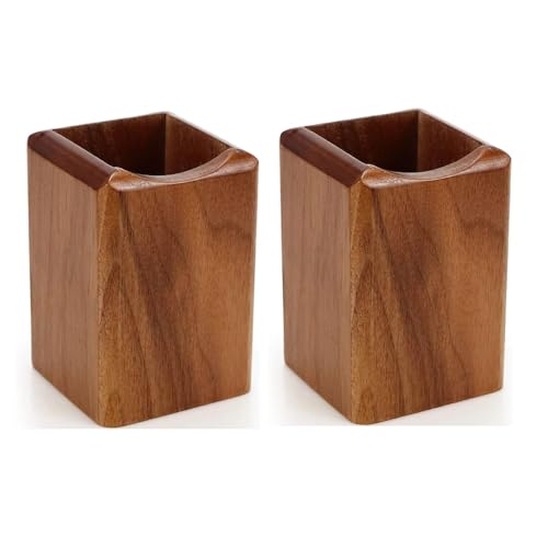 - SHOPUKASA 2 Pack Wood Pen Pencil Holder Stand | Multi Purpose Natural Wood Pencil Cup Desk Organizer | (2 Pack Walnut Color) -