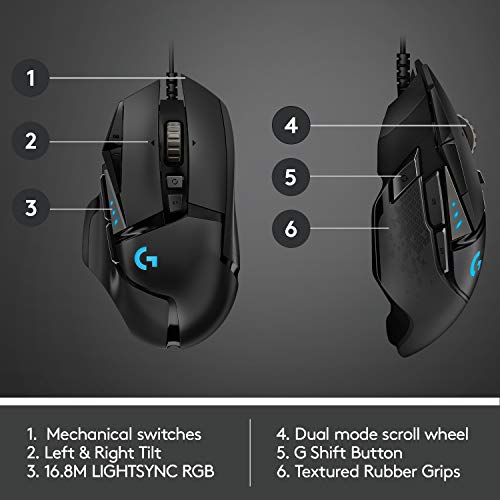 - Logitech G G502 HERO High Performance Wired Gaming Mouse | HERO 25K Sensor | 25,600 DPI | RGB | Adjustable Weights | 11 Programmable Buttons -