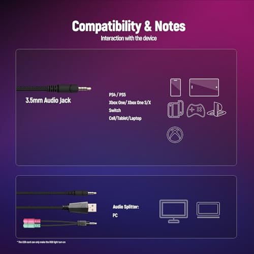 - Gaming Headset | Stereo Surround Sound | Gaming Headphones with Breathing RGB Light & Adjustable Mic -