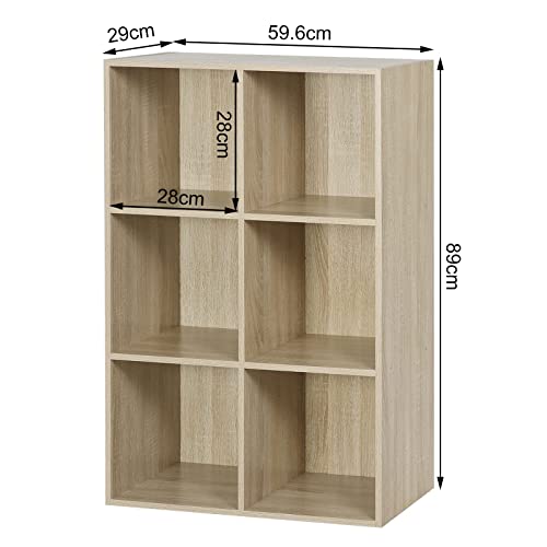 - WOLTU Bookcase, Oak Book Shelf 6 Storage Cubes Unit, Freestanding Bookcases for Living Room, Bedroom