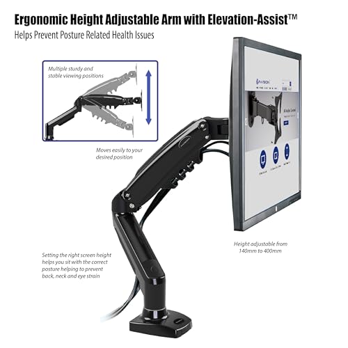 - Invision PC Monitor Arm Ergonomic Height Adjustable Gas Assisted Full Motion | Single Arm Desktop Clamp Mount for 17–27” Screens with Tilt Swivel Extend | VESA 75mm/100mm Weight 2kg-6.5kg (MX150) -