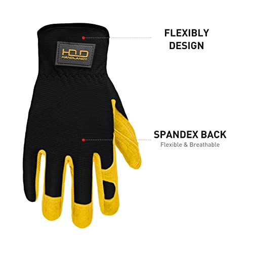 - HANDLANDY Men Leather Gardening Gloves | Utility Work Gloves for Garden & Building Work -