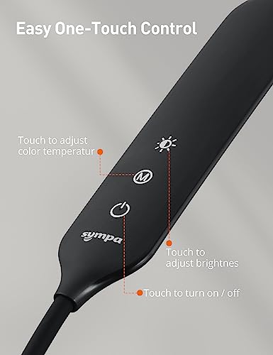 - Sympa LED Floor Lamp | Dimmable Standing Tall Pole Light | 4 Color Temperatures, 4 Brightness Levels | Touch Control | Black -