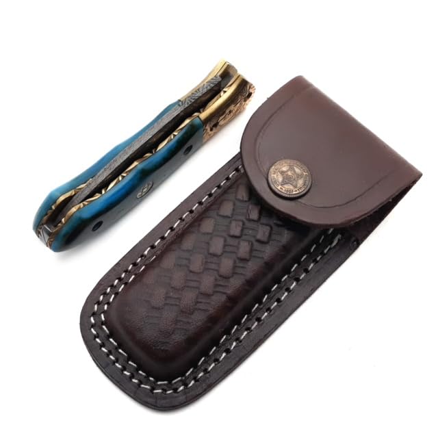 Dessi Handmade damascus steel blade folding knife. Blade length under 3 inches. Legal to carry.1644
