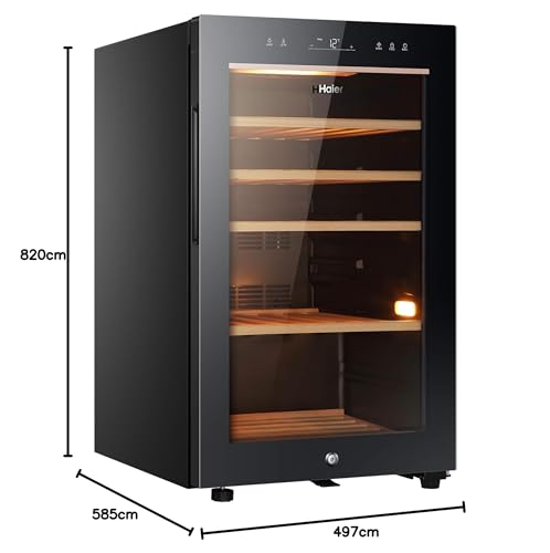 - Haier HWS49GA Freestanding Wine Cooler | Single Zone 49 Bottle Single Zone Temperature | 49 Bottle Storage | Anti-UV Glass Door | Anti-Vibration Shelves | 49.7cm wide -