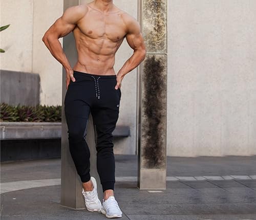 - Larrok Mens Jogger Trousers | Zip Running Pants | Casual Gym Fitness Bottoms -