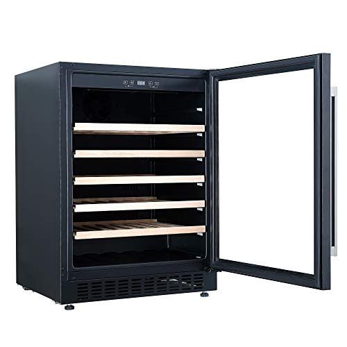 Cookology CWC601BK Freestanding Undercounter Fridge Cabinet 60cm Wine Cooler, 54 Bottle, 135 Litre Capacity, with Digital Temperature Control and Reversible Door - in Black