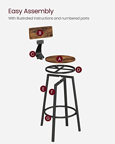 - VASAGLE Bar Stools, Set of 2 Tall Bar Stools -