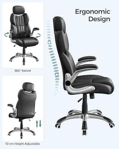 - SONGMICS Office Chair | Ergonomic Gaming Chair With Adjustable Headrest | Tilt Function | Foldable Armrests | Adjustable Height | Ink Black OBG65BKUK -