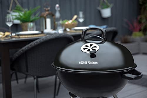 - George Foreman Portable Charcoal BBQ | Round Kettle 47 cm | Adjustable Vent, Integrated Thermometer -