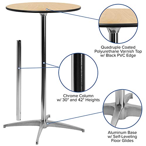 - Flash Furniture Round Wood Cocktail Table | 30'' and 42'' Columns | Birchwood Chrome Steel | Schwarz -
