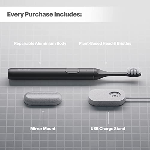 - SURI Sustainable Sonic Toothbrush | Slim and Powerful Electric Toothbrush | Recyclable Plant-Based Head | 2 Modes | Waterproof | Charging Stand | Midnight Black -