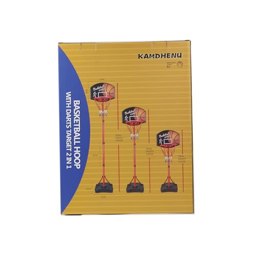 Basketball Hoop, KAMDHENU Kids Toy Basketball Hoop with Darts Target 2 in 1 with Height-Adjustable 3.2ft-6.2ft, Portable Basketball Hoop Indoor and Outdoor Activities for Kids Age 3-8