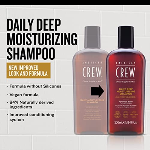 American Crew Daily Deep Moisturising Shampoo, Vegan & Silicone Free (250ml) to Nourish & Detangle Hair, Normal & Dry Hair, Formulated for Men