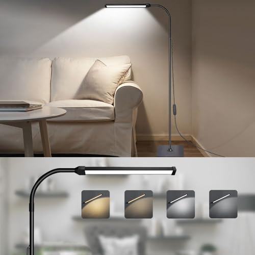 - LED Floor Lamp Bright Floor Light | Dimmable Black Reading Floor Lamp | Adjustable Floorlamp -