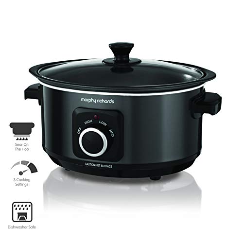 - Morphy Richards 3.5L Sear & Stew Slow Cooker | Shatter Resistant Aluminium Pot | 3 Heat Settings -