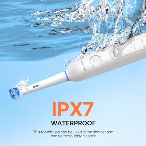 Bitvae Rotating Electric Toothbrush 2 Packs for Adults with Pressure Sensor, Gifts for Men/Women, 5 Modes Rechargeable Power Toothbrush with 8 Brush Heads, Black & White, R2