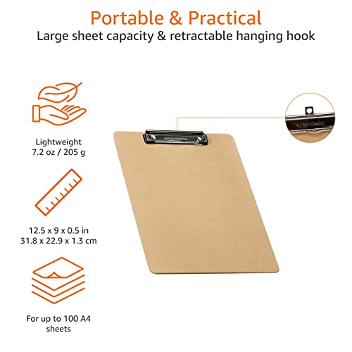 Amazon Basics Hardboard Clipboard - 6-Pack, Brown