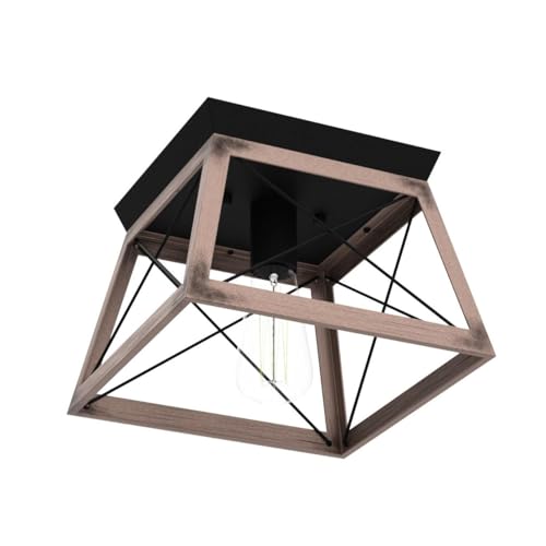 - Ganeed Industrial Flush Mount Ceiling Light | Farmhouse Rustic Close to Ceiling Light Mini Ceiling Lamp Fixture | Square Metal Cage -