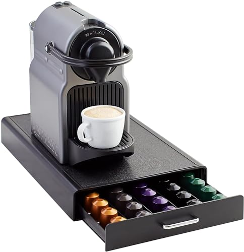 Amazon Basics Nespresso OriginalLine Coffee Pod Storage with 1 Drawer Holder, 50 Capsule Capacity, Black , DHCD002