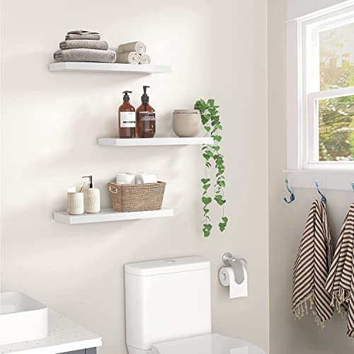 - STOREMIC Floating Shelves | 38cm |  3 White Shelves | Screw Mounted | Easy Installation -
