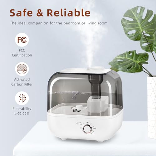 Bear 5L Top Fill Humidifier for Bedroom, 35-Hour Run Time, with Aromatherapy Tray, Ultra Quiet, 360° Expandable Steam Nozzle,Automatic Shut Off, White