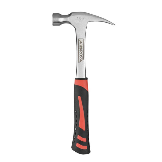 Claw Hammer by Barbarossa – 16Oz Straight Claw Hammer – Polished Carbon Steel & Fiberglass Handle – Anti-Vibe Shaft – Comfortable & Ergonomic Grip – Ideal Hand Tool for Nail Removal, Home Use