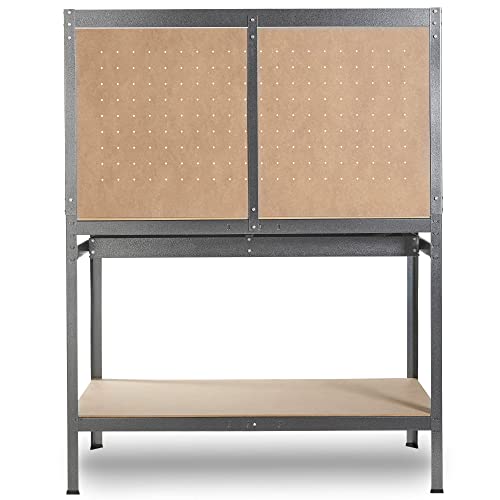 - VonHaus Garage Work Bench with Pegboard - Metal and Wooden Workbenches - Suitable for Most Garage Equipment - Garage Workbench Containing - Storage Drawer