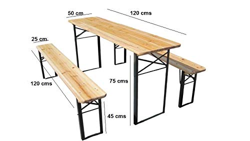 - Large 3 Piece Wooden Folding Picnic Beer Table | Dining Table Set For Camping Or BBQ -