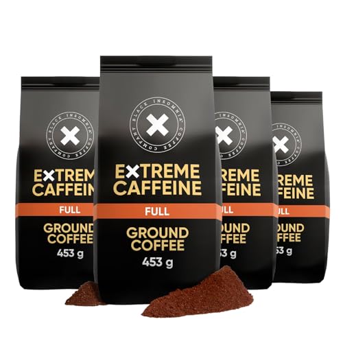 4 x Black Insomnia High Caffeine Ground Coffee I Strongest Coffee in The World for Maximum Energy I 1105mg Caffeine per 12 oz Cup I Low Acid, Dark Roast, Full Flavour, 4 x 453g