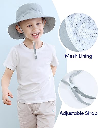 Adorel Baby Boys Bucket Hat Adjustable Sun Hat Pack of 2 Plain Grey&Deep Blue 3-7 Years (Manufacturer Size:M)