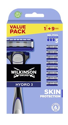 - WILKINSON SWORD - Hydro 3 Skin Protection For Men | Hydrating Gel | Razor Handle + 9 Blade Refills