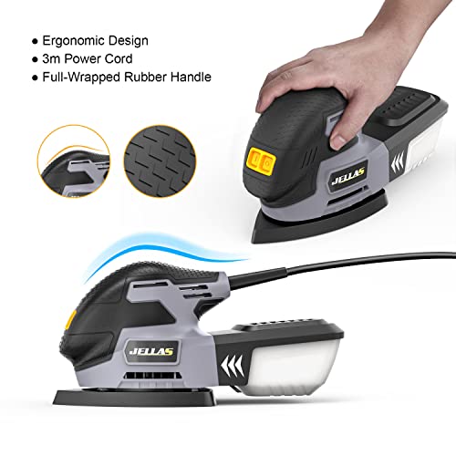 - JELLAS Detail Mouse Sander 220W | Compact Sander Machine for Wood | 13,000 RPM Sanders with Dust Collection | 12PCS Standard Sandpapers -