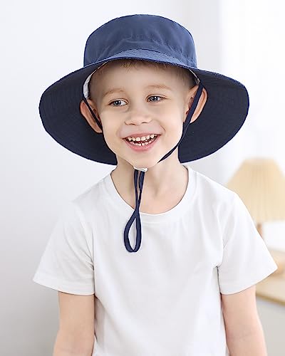Adorel Baby Boys Bucket Hat Adjustable Sun Hat Pack of 2 Plain Grey&Deep Blue 3-7 Years (Manufacturer Size:M)