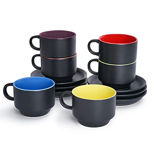 - MIAMIO | 75 ml Espresso Cup Set with Saucers Coffee Mug Set of 6 -
