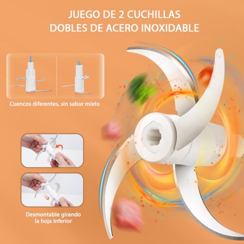 Bear 2L+1.8L 600W Electric Food Processors & Chopper with Glass Container and 304 Stainless Steel Container, 2 Speed Settings, 4 Stainless Steel Blades for Chopping Meat, Baby Food, Fruit, Vegetables