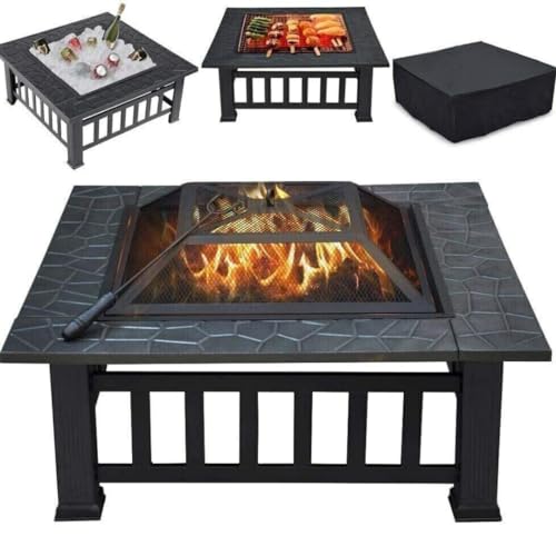 - Garden Mile Large Circular Fire Pits for Garden | Firepit Black Heat Resistant Fire Pit Patio Stove Outdoor Fireplace Barbeque | Rain Cover -