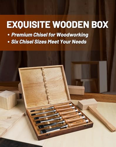 - EZARC 6pc Wood Chisel Set for Woodworking | CRV Steel with Ash Wood Handle -