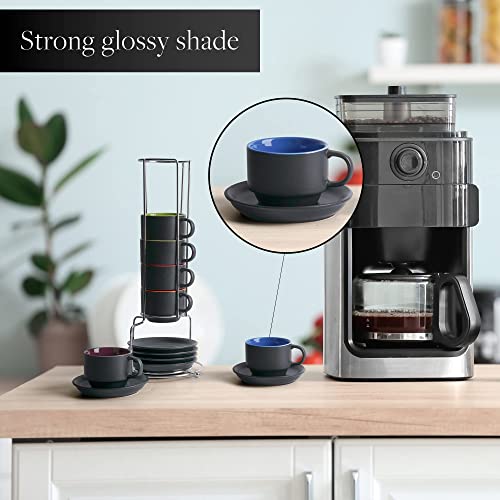 - MIAMIO | 75 ml Espresso Cup Set with Saucers Coffee Mug Set of 6 -