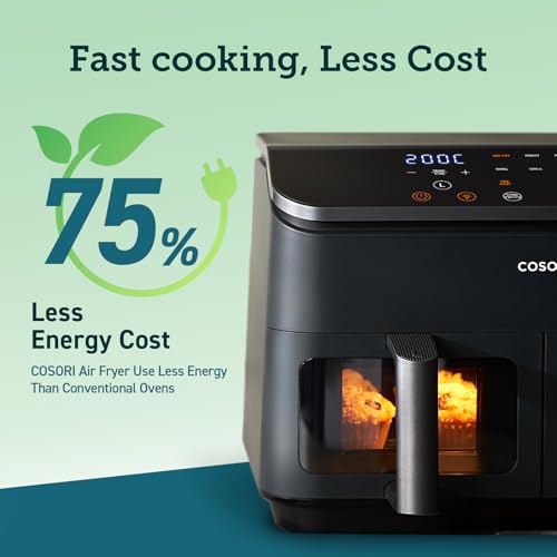 COSORI Dual Air Fryer, 8.5L Family Capacity, 8-In-1, Sync Cook & Finish, 2 Non-Stick Drawers with Visible Window, 2 Accessories, Energy Saving, 50+ Online Recipes, Dishwasher Safe, 35โ to 230โ