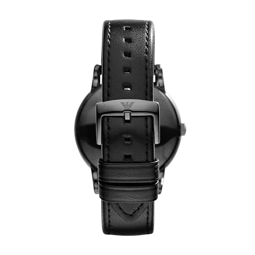 - Emporio Armani Watch for Men | Three Hand Date Movement | 41 mm Black Stainless Steel Case with a Leather Strap | AR1732 -