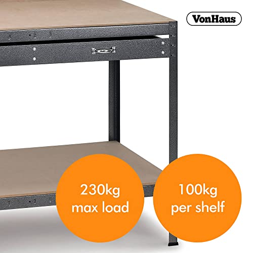 - VonHaus Garage Work Bench with Pegboard - Metal and Wooden Workbenches - Suitable for Most Garage Equipment - Garage Workbench Containing - Storage Drawer