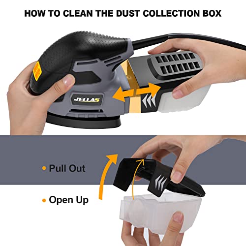- JELLAS Detail Mouse Sander 220W | Compact Sander Machine for Wood | 13,000 RPM Sanders with Dust Collection | 12PCS Standard Sandpapers -