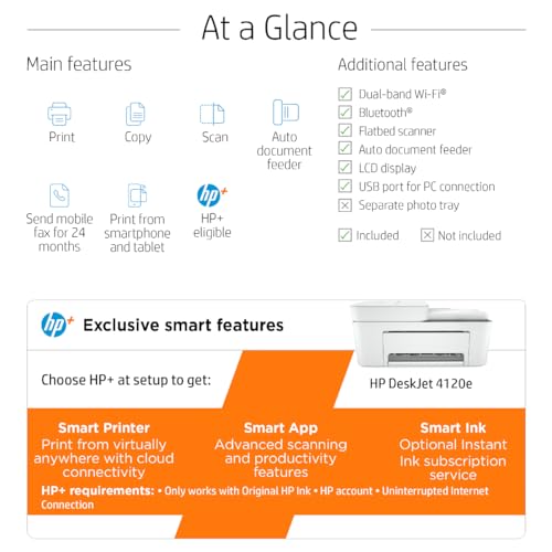 - HP DeskJet 4120e All in One Colour Printer | 6 months of Instant Ink Included with HP+ -